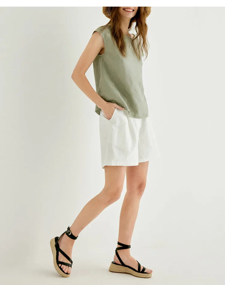 Olivia Bennet | Linen Tee for Women in Petal Sleeve Style