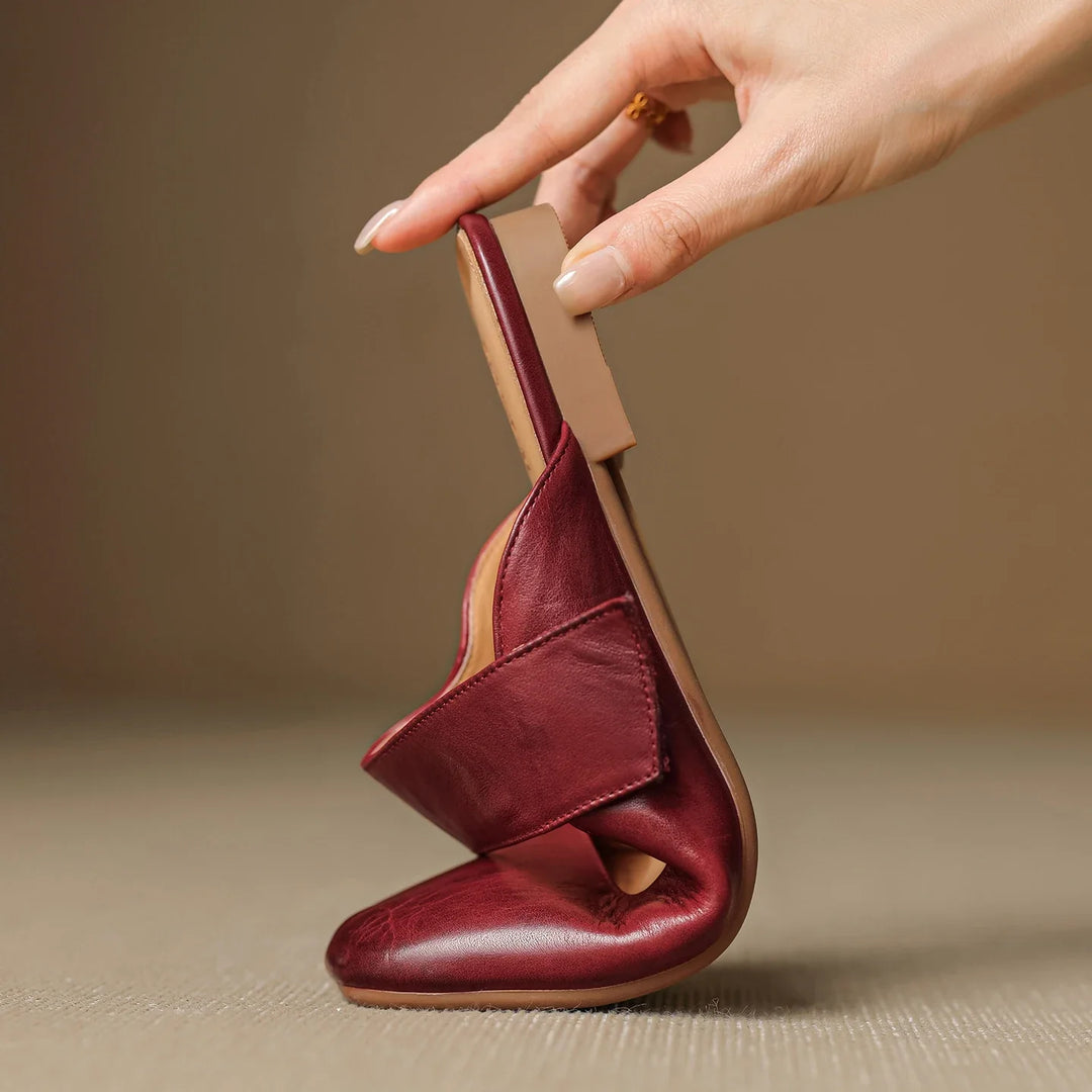Olivia Bennet | Leather Square Toe Chunky Heel Mules