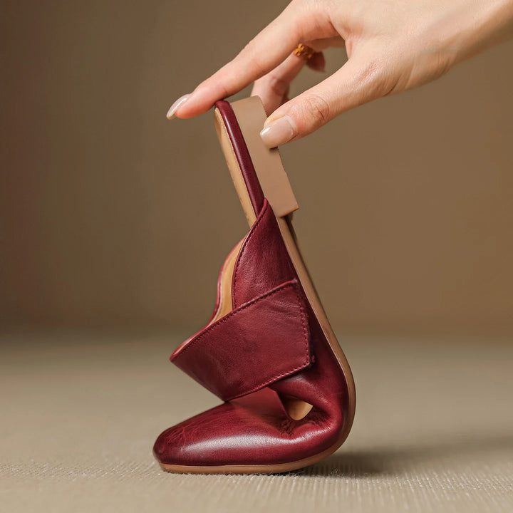 Olivia Bennet | Leather Square Toe Chunky Heel Mules