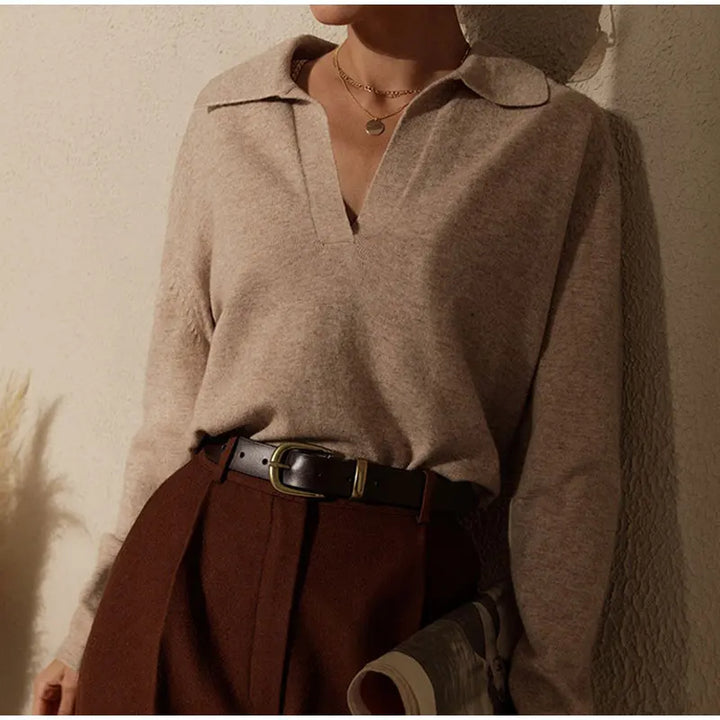 Olivia Bennet | Cotton Knit Polo for Women in White