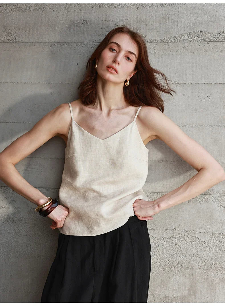 Olivia Bennet | Linen V-Neck Camisole Top for Women