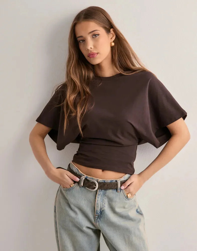 Olivia Bennet | Cotton Drape Tee for Women in White