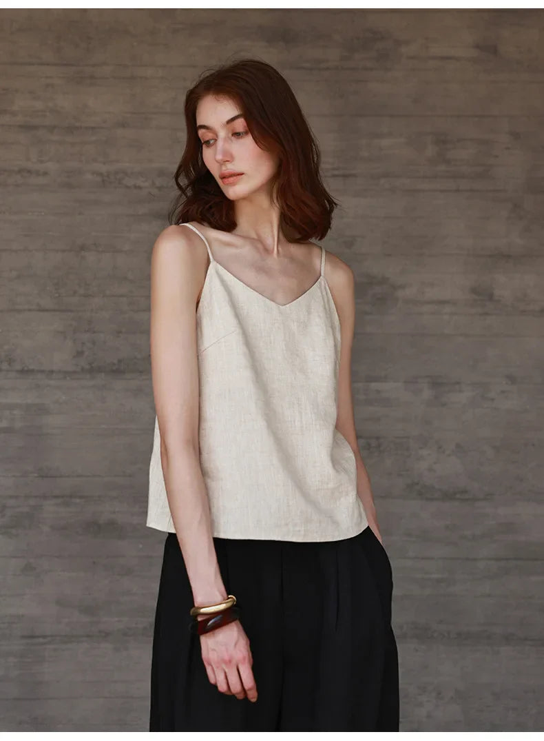 Olivia Bennet | Linen V-Neck Camisole Top for Women