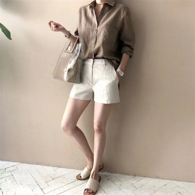 Olivia Bennet | Soft Linen Open Collar Shirt