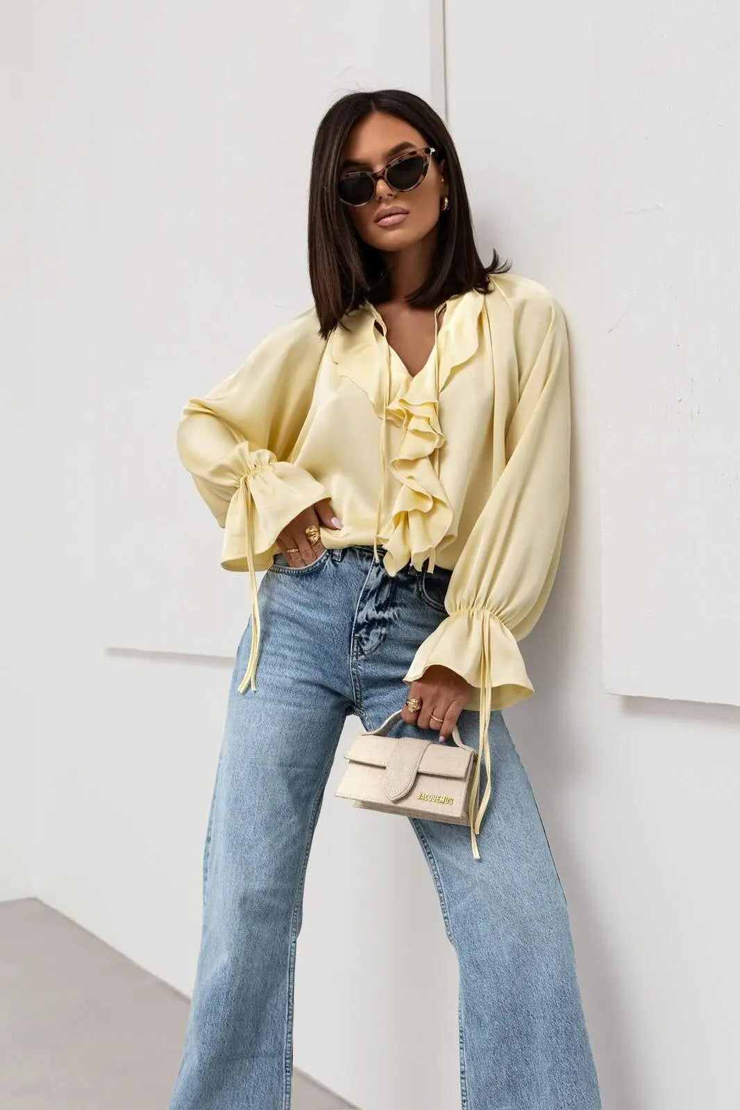 Olivia Bennet | Satin Ruffle Blouse for Women