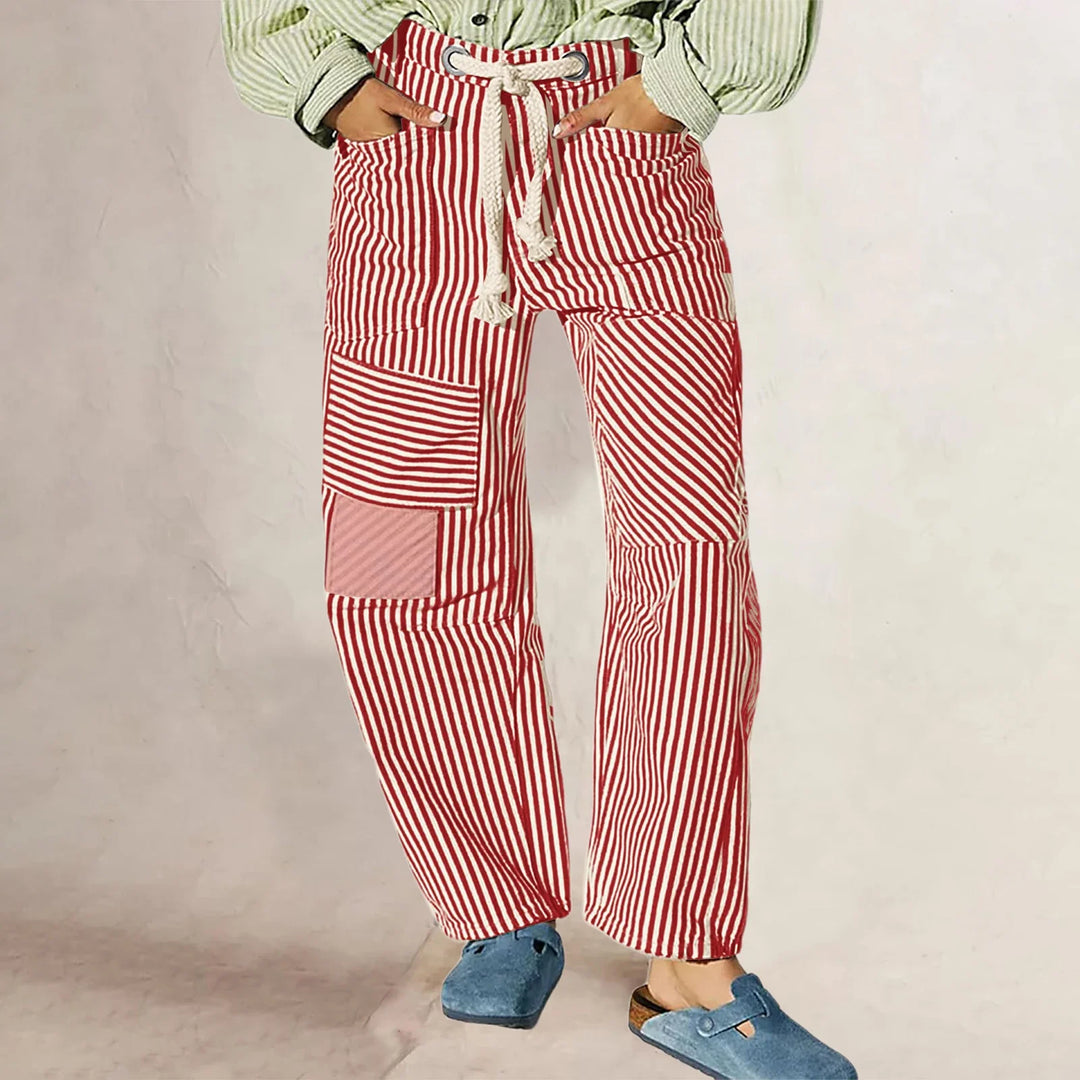 Olivia Bennet | Stripe Pant for Women in Soft Fabric, Relaxed Fit, Blue