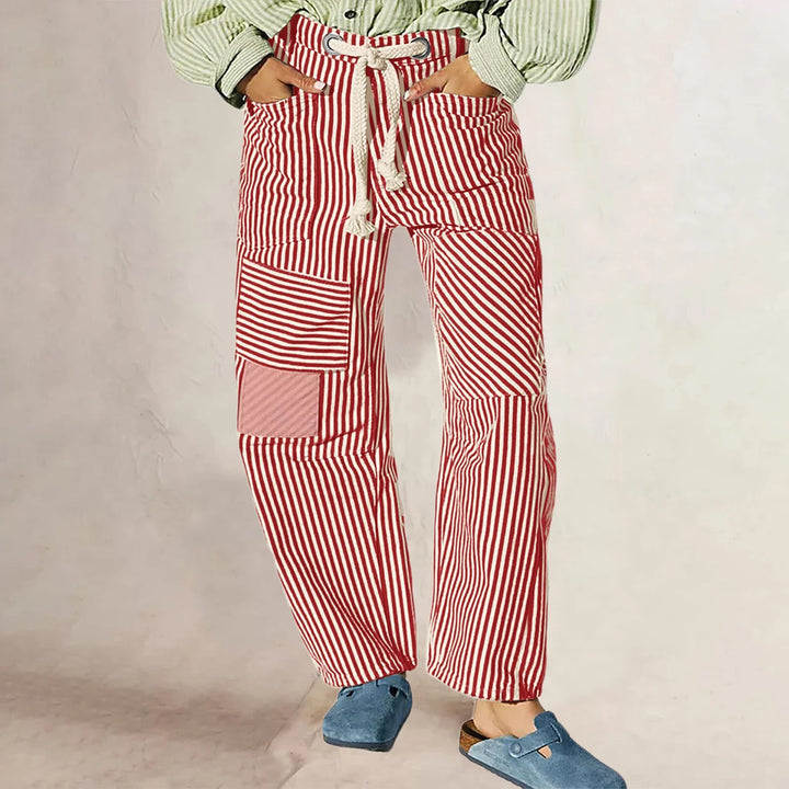 Olivia Bennet | Stripe Pant for Women in Soft Fabric, Relaxed Fit, Blue