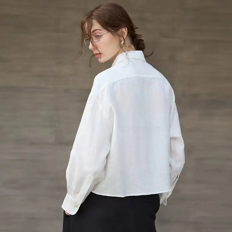 Olivia Bennet | Cropped Long Sleeve Linen Shirt