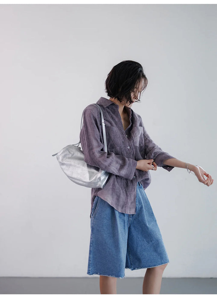 Olivia Bennet | Pleated Linen Button Shirt