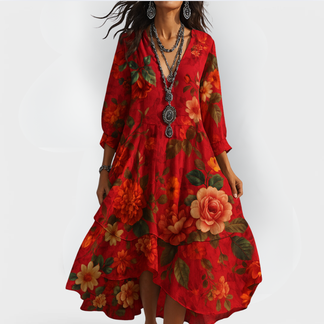 Women Vintage Boho V-Neck Summer Dress