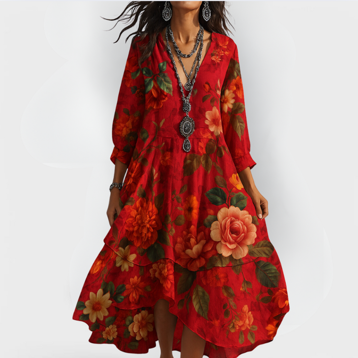Women Vintage Boho V-Neck Summer Dress