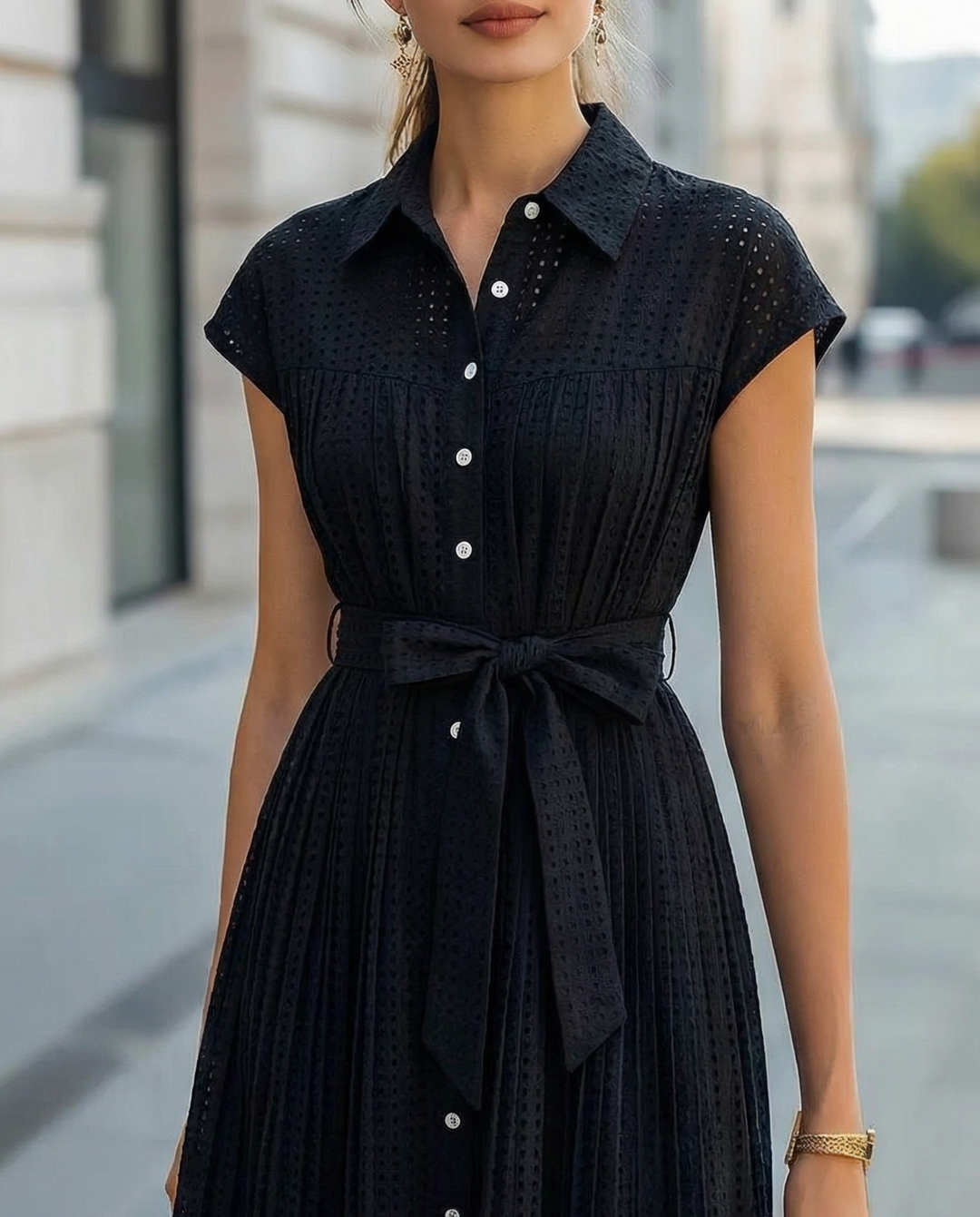 Olivia Bennet | Ivory Sheer Pleated Chiffon Midi Dress