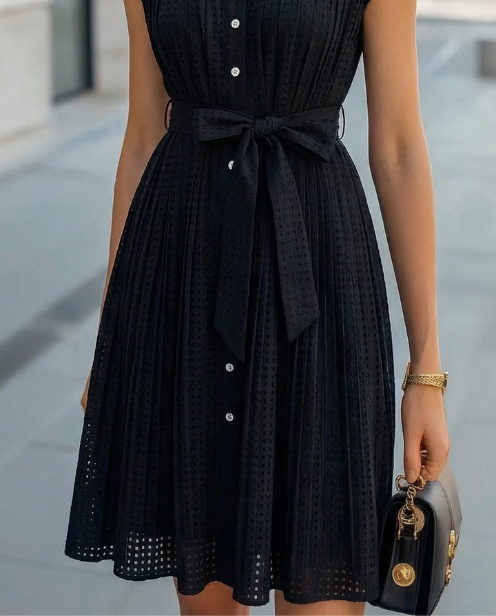 Olivia Bennet | Ivory Sheer Pleated Chiffon Midi Dress