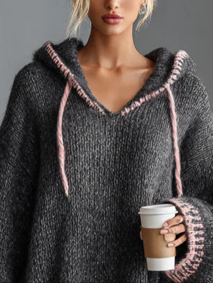 EIRYA | Loose-Fitting Hooded Knitted Mini Dress