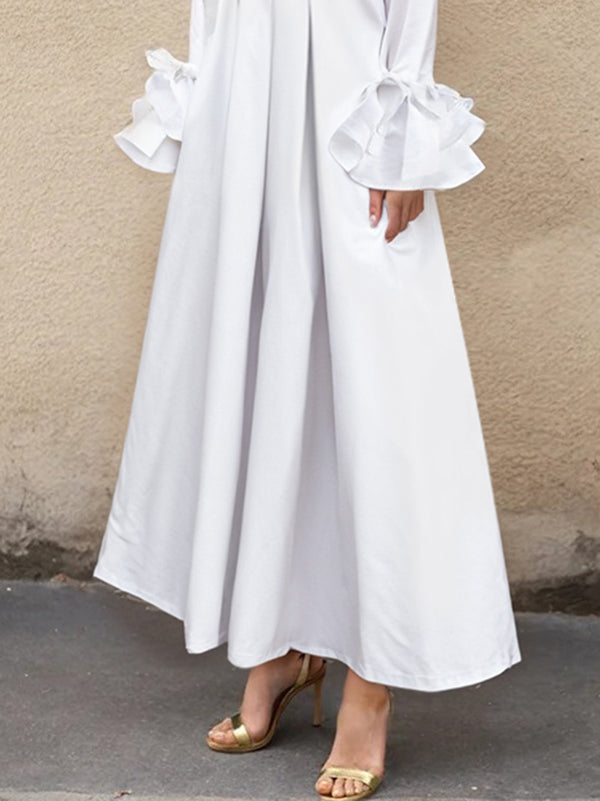 Olivia Bennet | Flared Sleeves Pleated Solid Color Split-Joint Lapel Maxi Dresses Shirt Dress