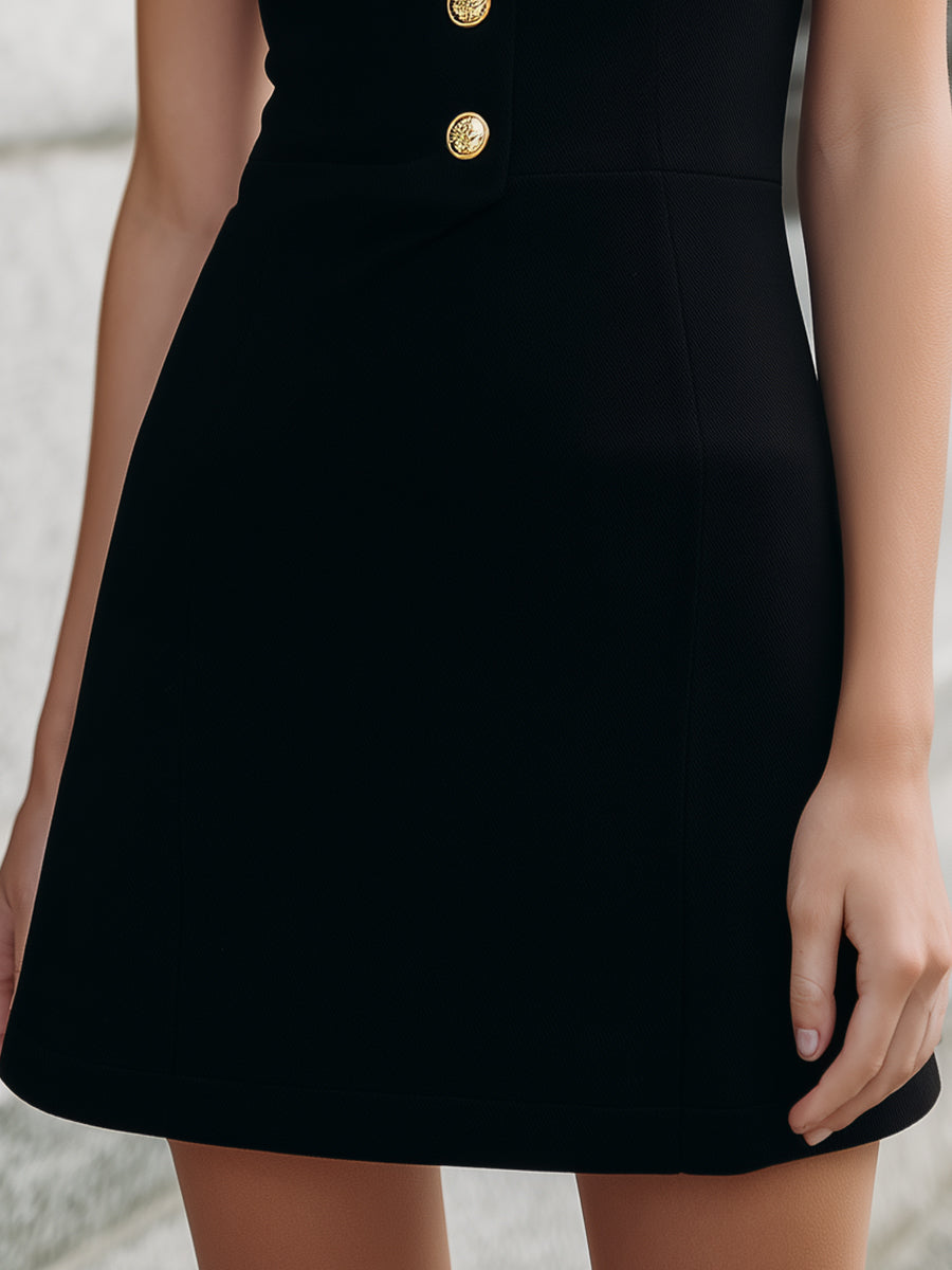 Olivia Bennet | Black Halter Neck, Contrast White Collar Mini Dress