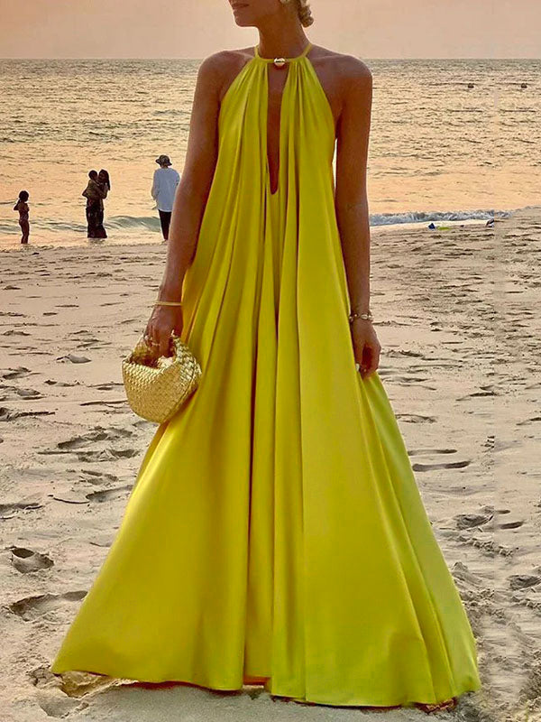 Olivia Bennet | Sleeveless Solid Color Deep V-Neck Maxi Dresses