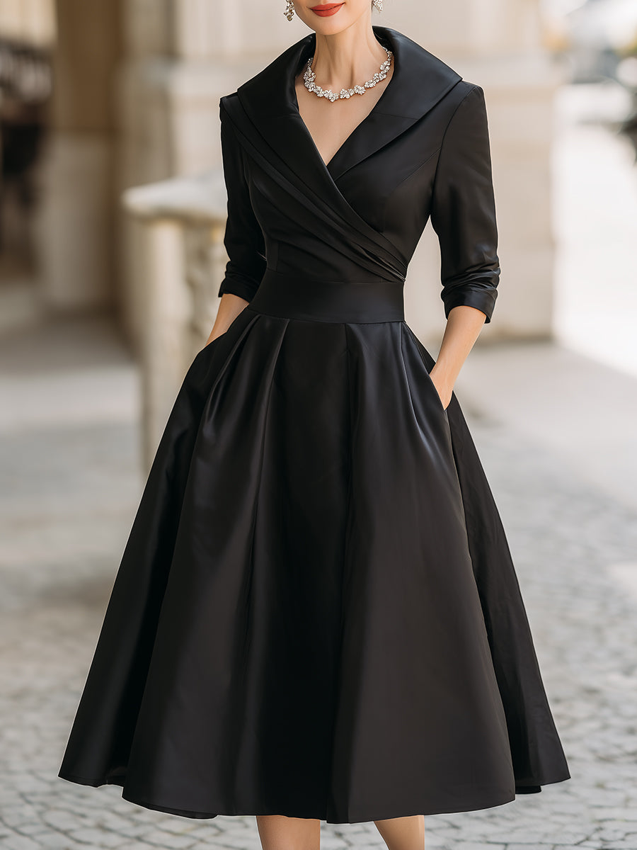 Olivia Bennet | Draped-Collar Midi Satin Dress