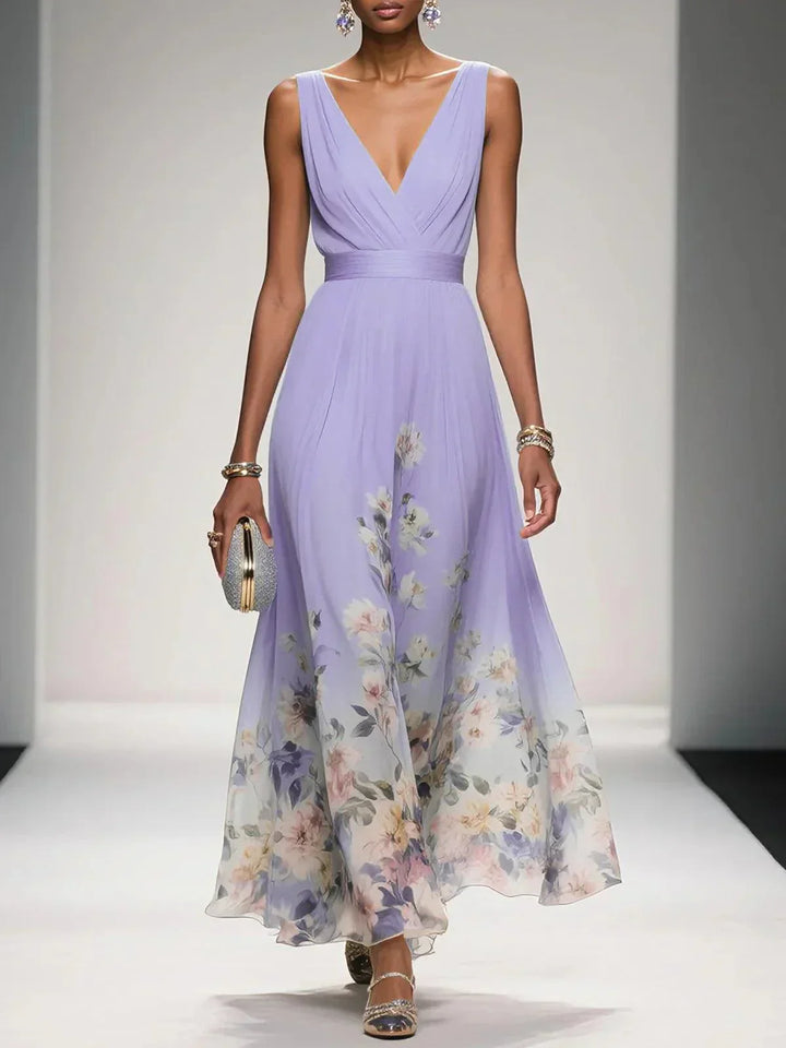 Women Floral Chiffon Maxi Dress
