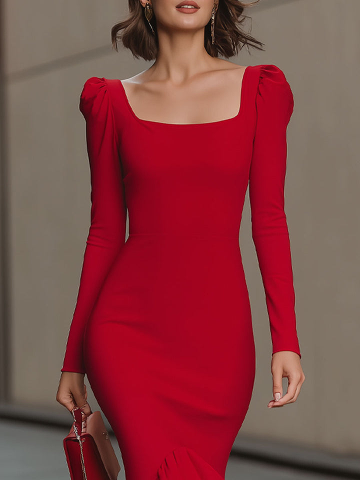 Olivia Bennet | Red Square-Neck Bodycon Stretch-Knit Midi Dress