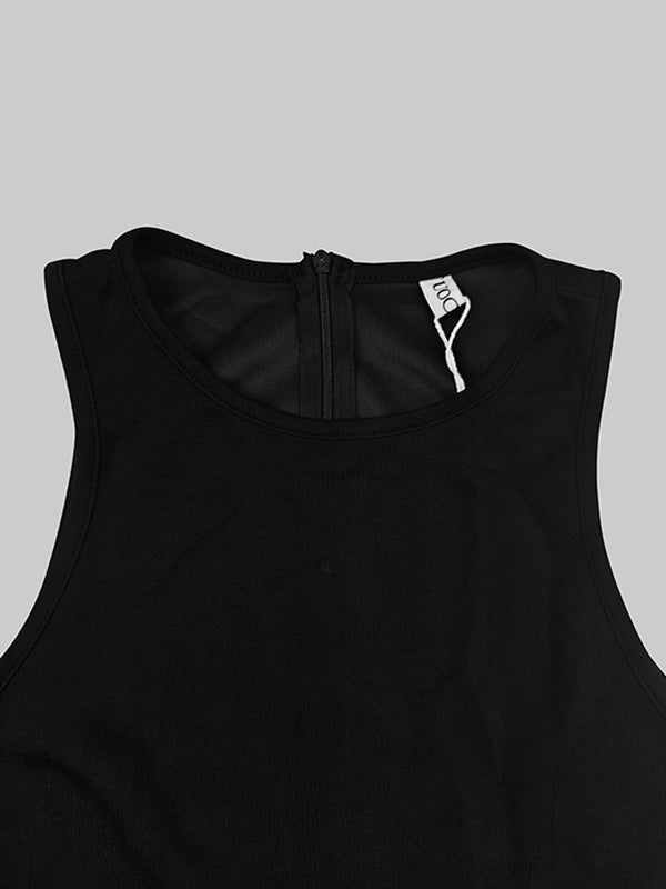 Olivia Bennet | Sleeveless Hollow Pleated Split-Joint Round-neck Maxi Dresses
