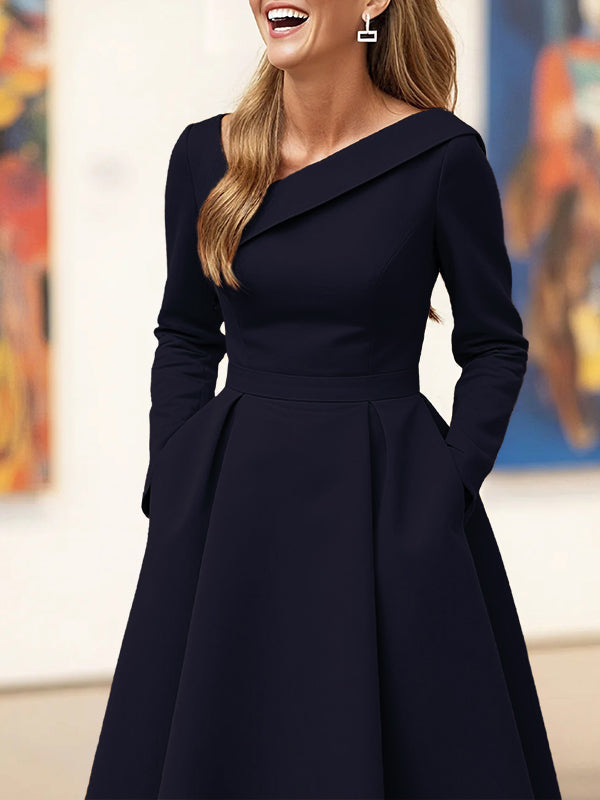 Olivia Bennet | A-Line High Waisted Pleated Pockets Solid Color V-Neck Maxi Dresses