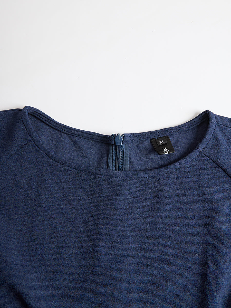 Olivia Bennet | Elegant Navy Blue Batwing Sleeve Midi Sheath Dress