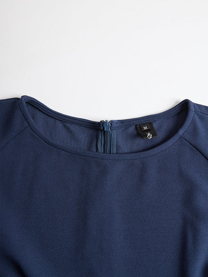 Olivia Bennet | Elegant Navy Blue Batwing Sleeve Midi Sheath Dress