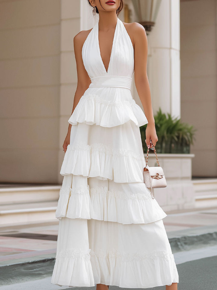 Olivia Bennet | Ivory Tiered Halter Maxi Dress