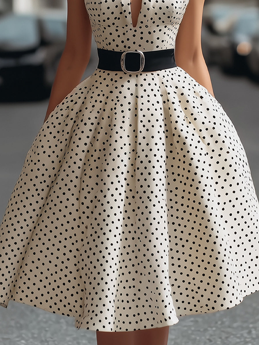 Olivia Bennet | Polka Dot Halter A-Line Midi Dress