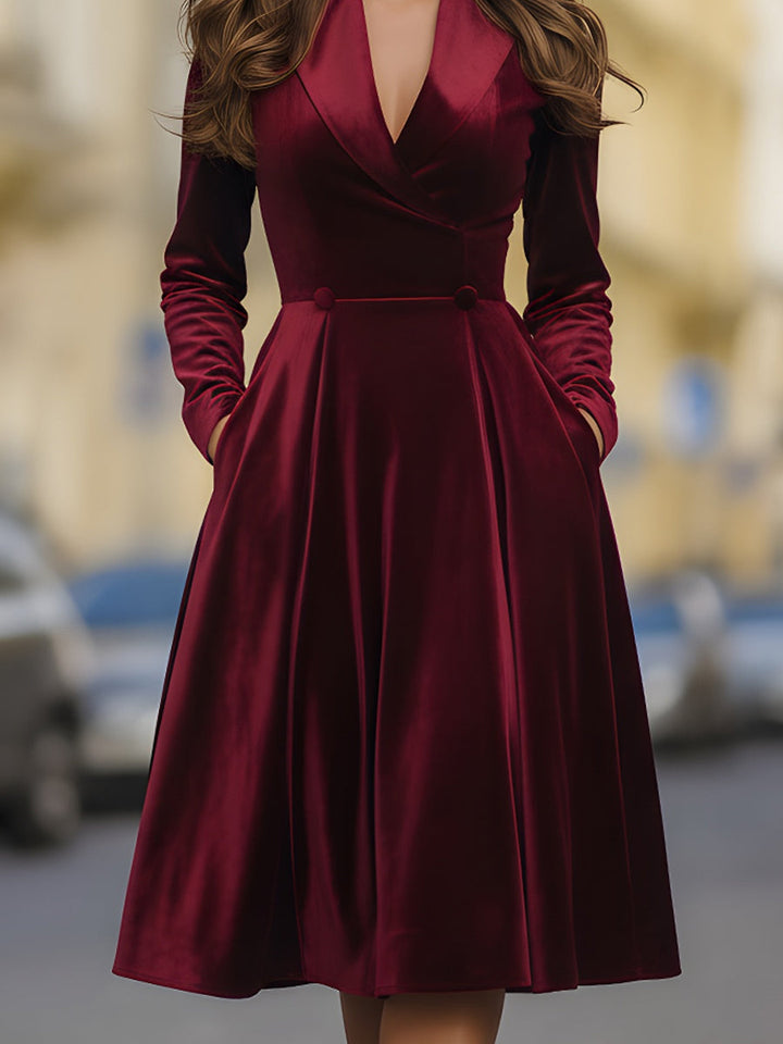 Olivia Bennet | Burgundy Blazer-Style Midi Velvet Dress