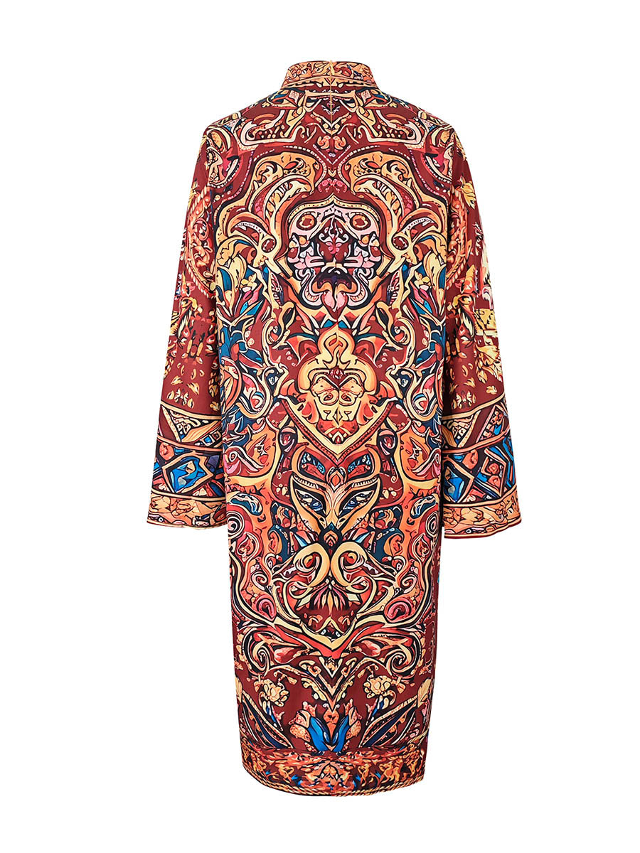 Olivia Bennet | Long Sleeves Loose Contrast Color Printed Mock Neck Midi Dresses