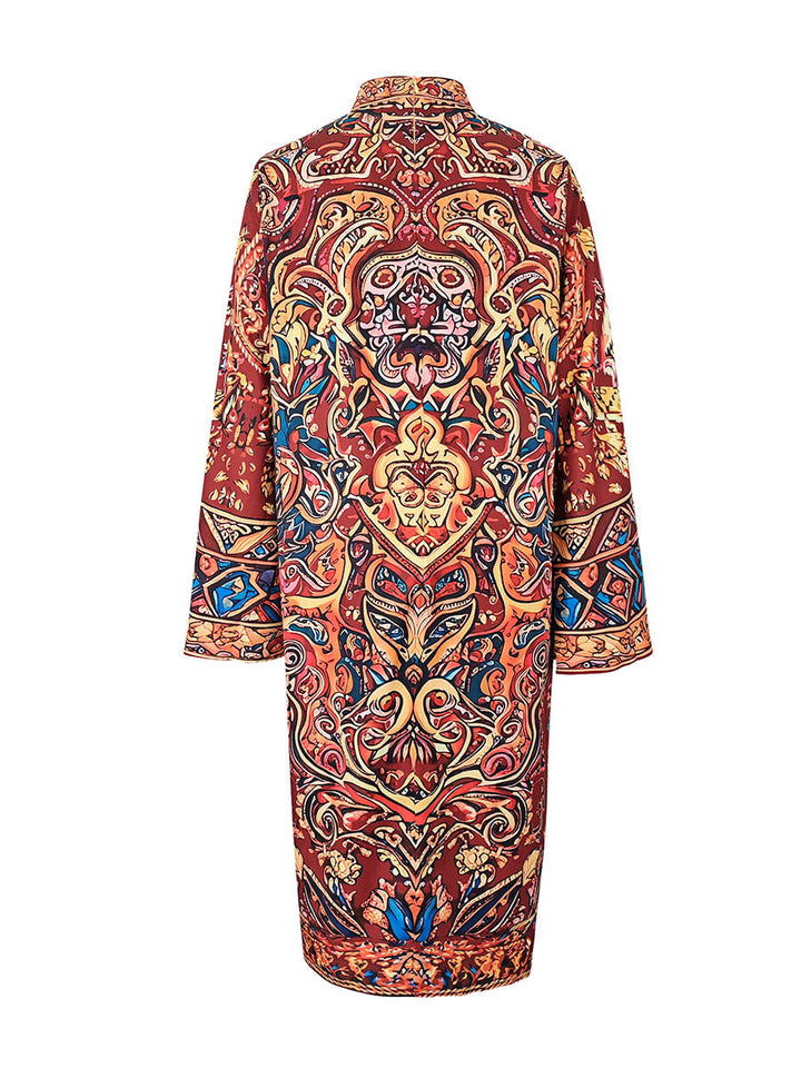 Olivia Bennet | Long Sleeves Loose Contrast Color Printed Mock Neck Midi Dresses