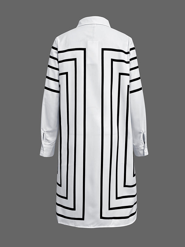 Olivia Bennet | Half Sleeves Loose Buttoned Striped Lapel Midi Dresses Shirt Dress