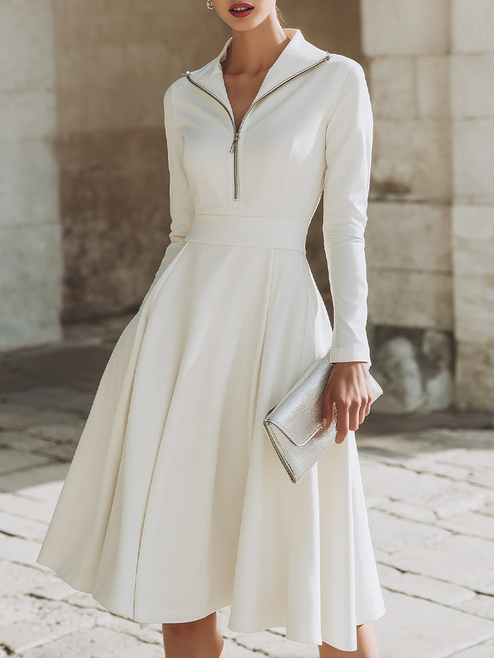 Olivia Bennet | Zip-Front Fit-and-Flare Cotton-Blend Midi Dress