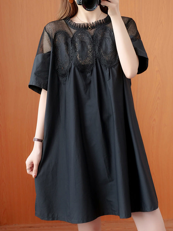 Olivia Bennet | Original Solid Lace Split-Side Short Sleeve A-Line Mini Dress