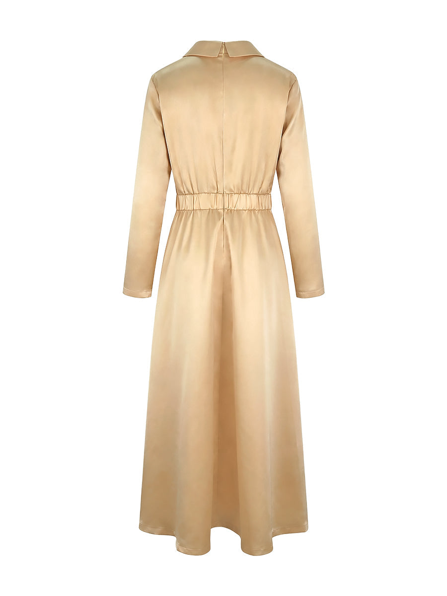 Olivia Bennet | A-Line High Waisted Pleated Solid Color V-Neck Maxi Dresses