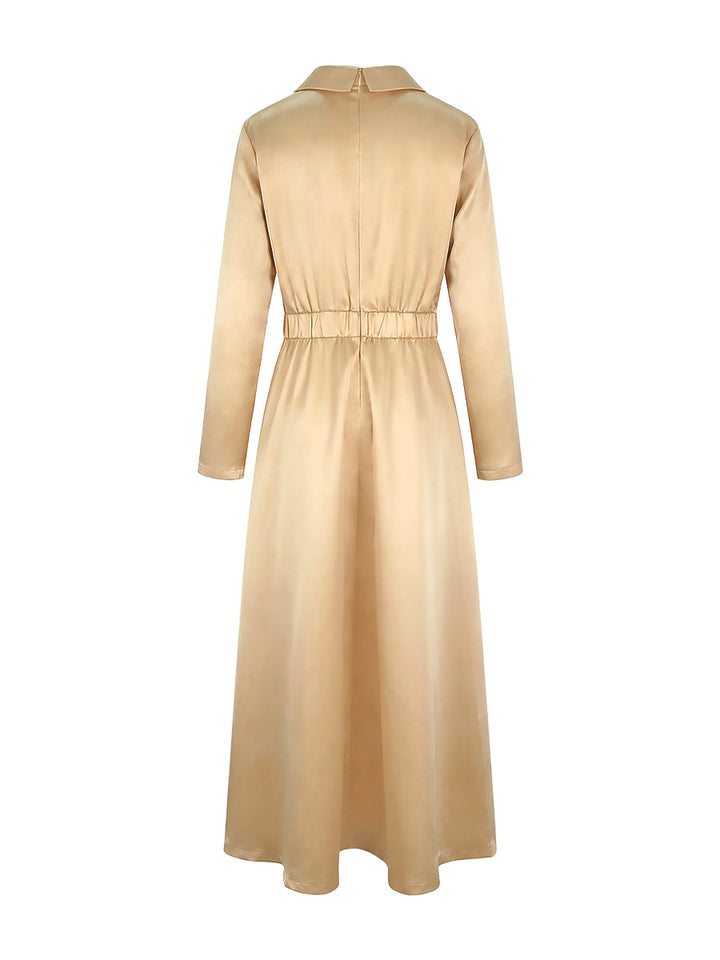 Olivia Bennet | A-Line High Waisted Pleated Solid Color V-Neck Maxi Dresses