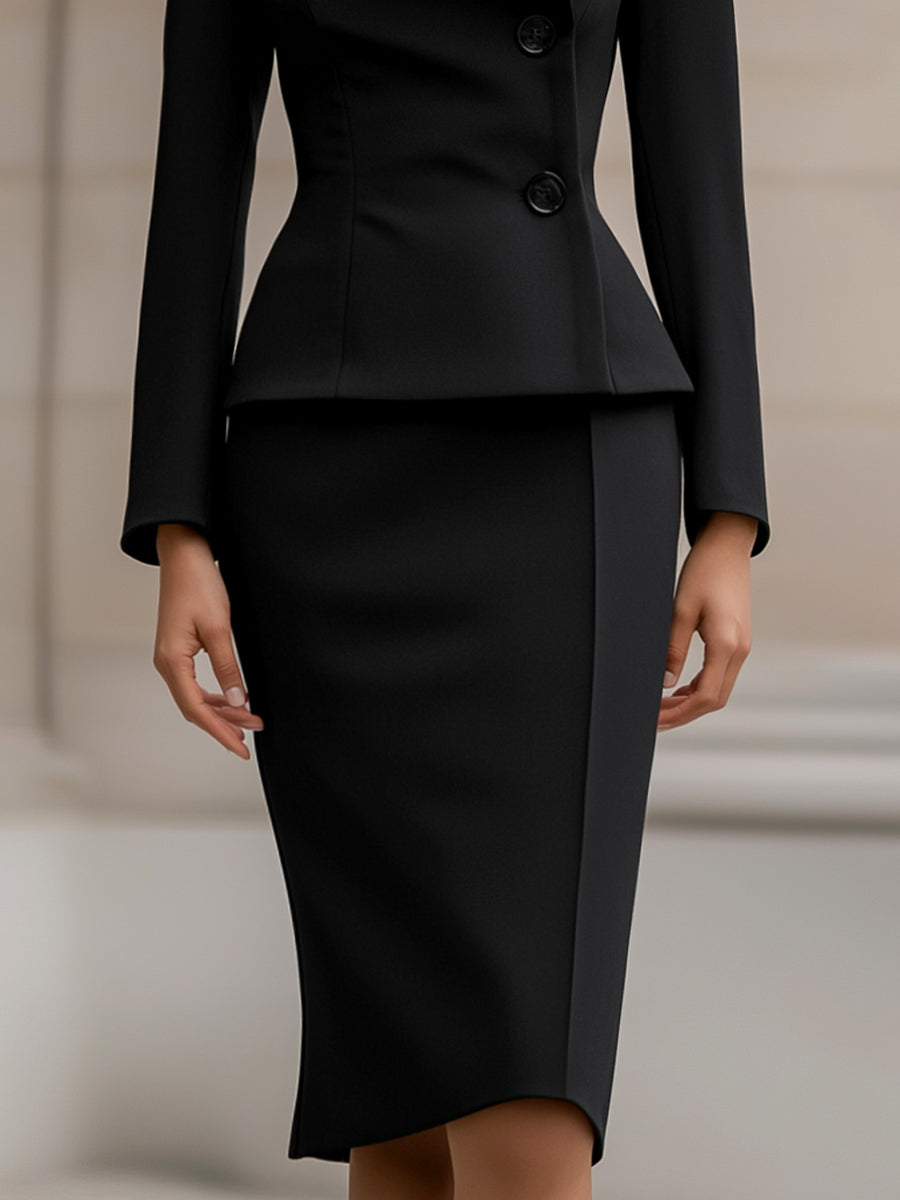 Olivia Bennet | Elegant Two-Piece Suit With Tailored Blazer And Pencil Skirt