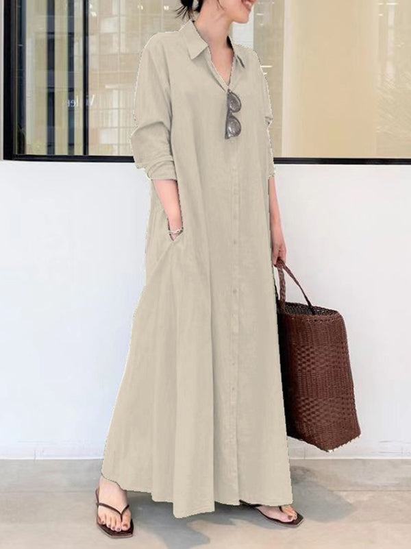 Olivia Bennet | Original Solid Color Lapel Shirt Dress