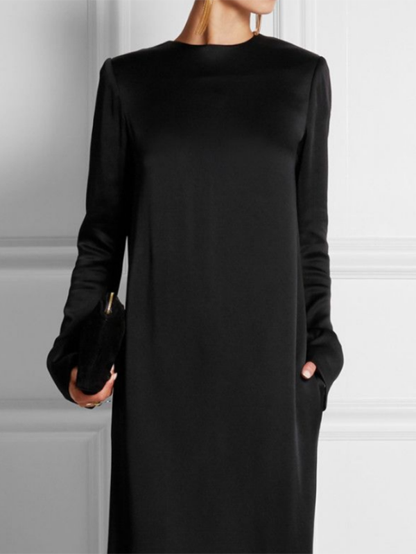Olivia Bennet | Long Sleeves Loose Solid Color Round-Neck Maxi Dresses