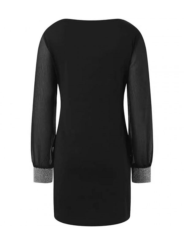 Olivia Bennet | Long Sleeves Loose Elasticity See-Through Split-Joint V-Neck Mini Dresses