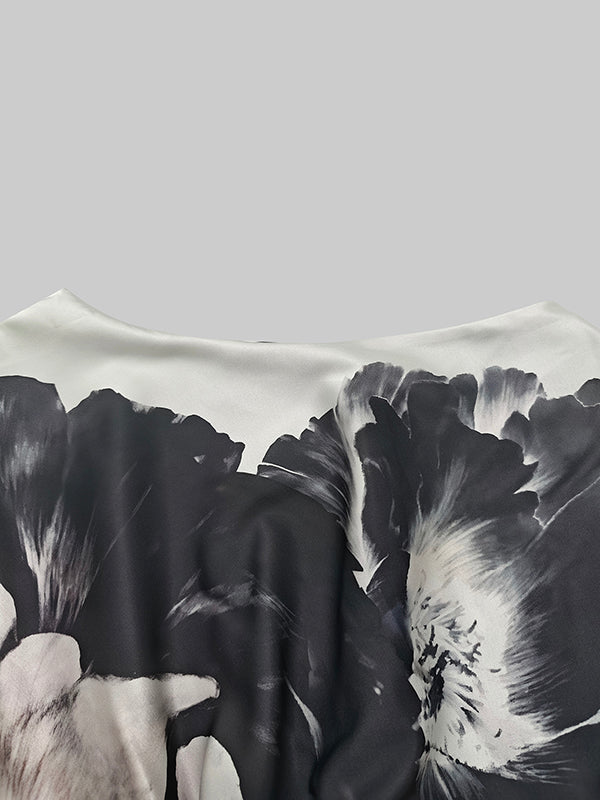 Olivia Bennet | Batwing Sleeves Loose Asymmetric Floral Printed Split-Joint Split-Side One-Shoulder Evening Dresses Maxi Dresses