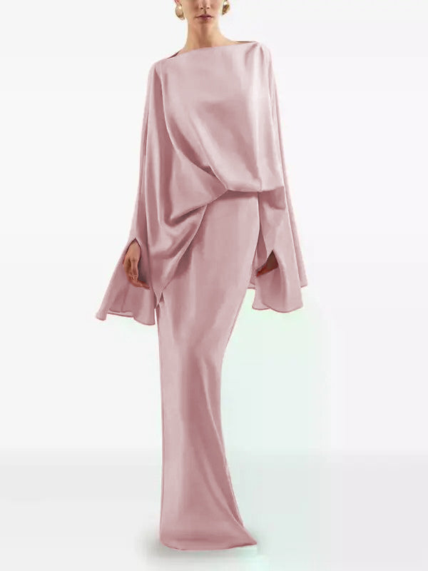 Olivia Bennet | Batwing Sleeves Loose Solid Color Split-Joint Round-Neck Evening Dresses Maxi Dresses