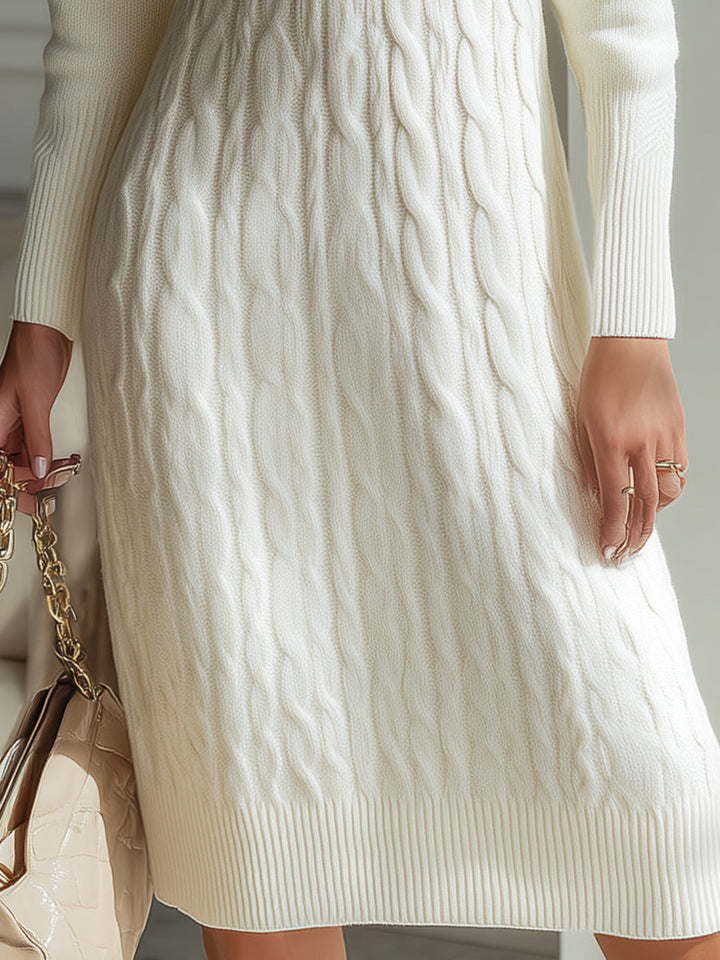 Olivia Bennet | Ivory Zip-Front Knitted Sweater Dress