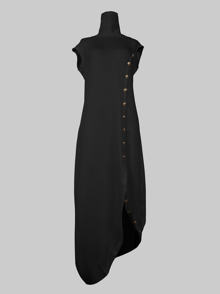 Olivia Bennet | Loose Sleeveless Solid Color Split-side Shawl Collar Maxi Dresses