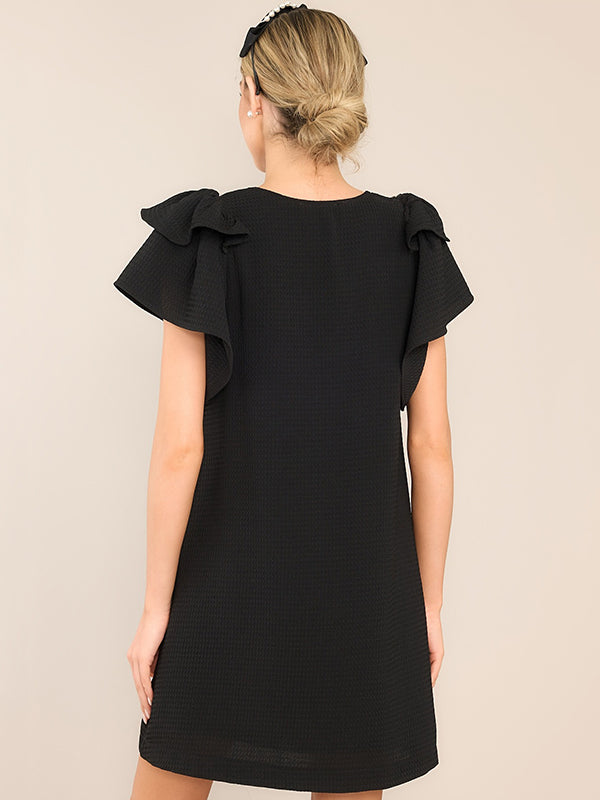 Olivia Bennet | Flared Sleeves Loose Comfort Solid Color V-Neck Mini Dresses