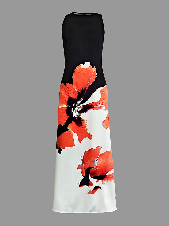 Olivia Bennet | Skinny Sleeveless Flower Print Round-Neck Maxi Dresses