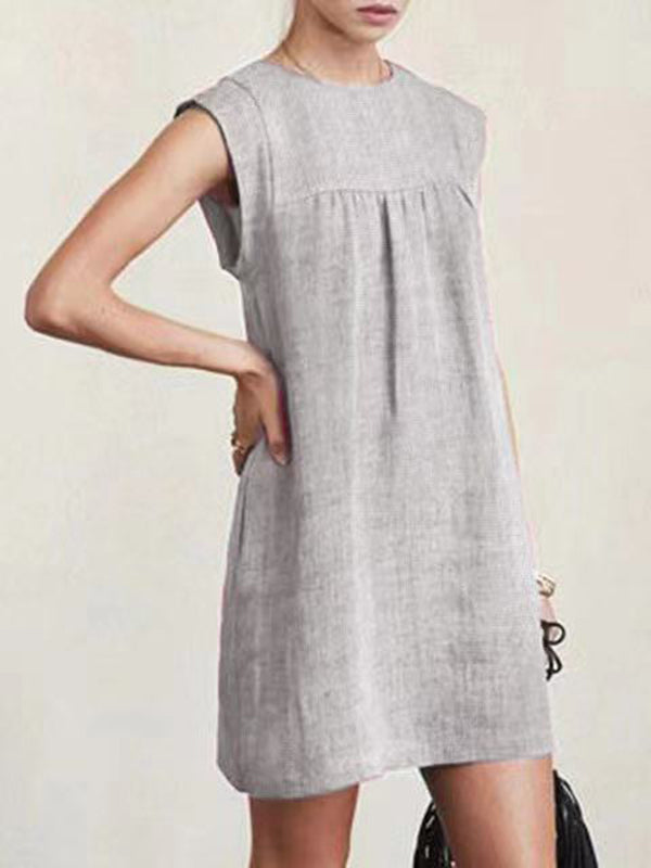 Olivia Bennet | Casual Cap Sleeve Loose Solid Color Round-Neck Mini Dresses