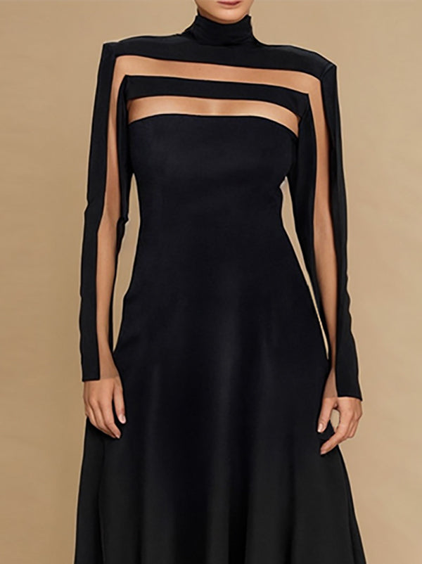 Olivia Bennet | A-Line Long Sleeves Split-Joint High Neck Maxi Dresses